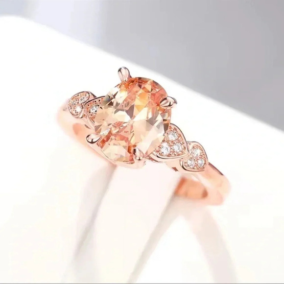 Elegant Rose Gold Morganite and Zircon Ring - Picture 3 of 6